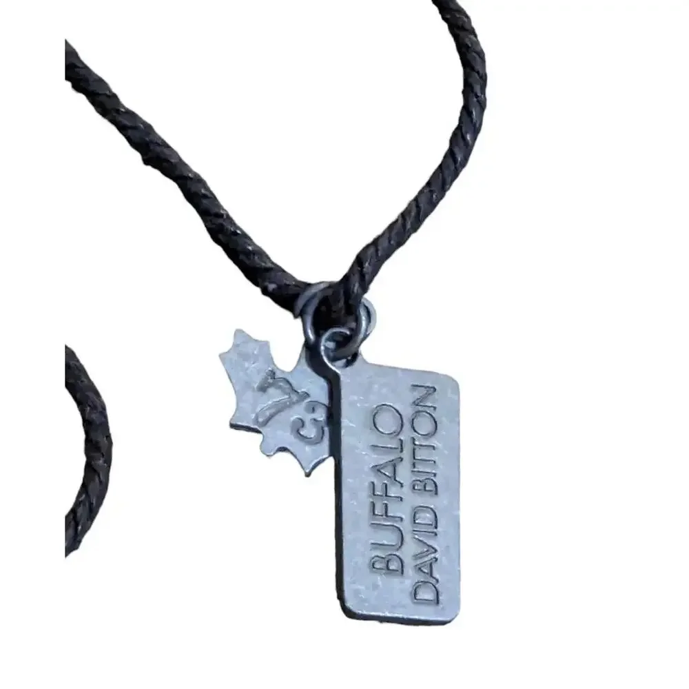 Buffalo David Bitton Y2K Grunge Cord Necklace Dog Tag Maple Leaf Charm Mens VtG